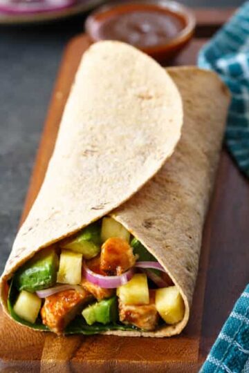 hawaiian bbq chicken wrap with avocado | sharedappetite.com