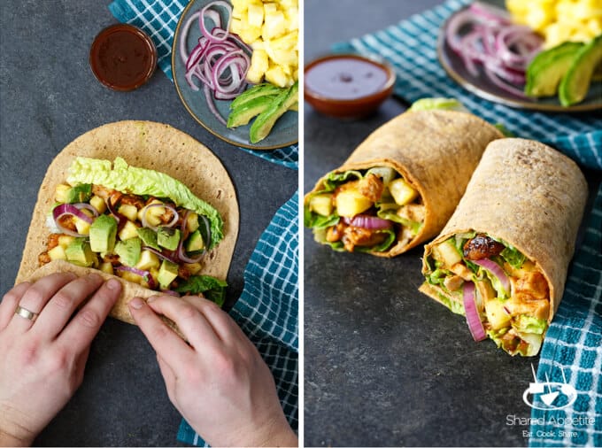 hawaiian bbq chicken wrap with avocado | sharedappetite.com