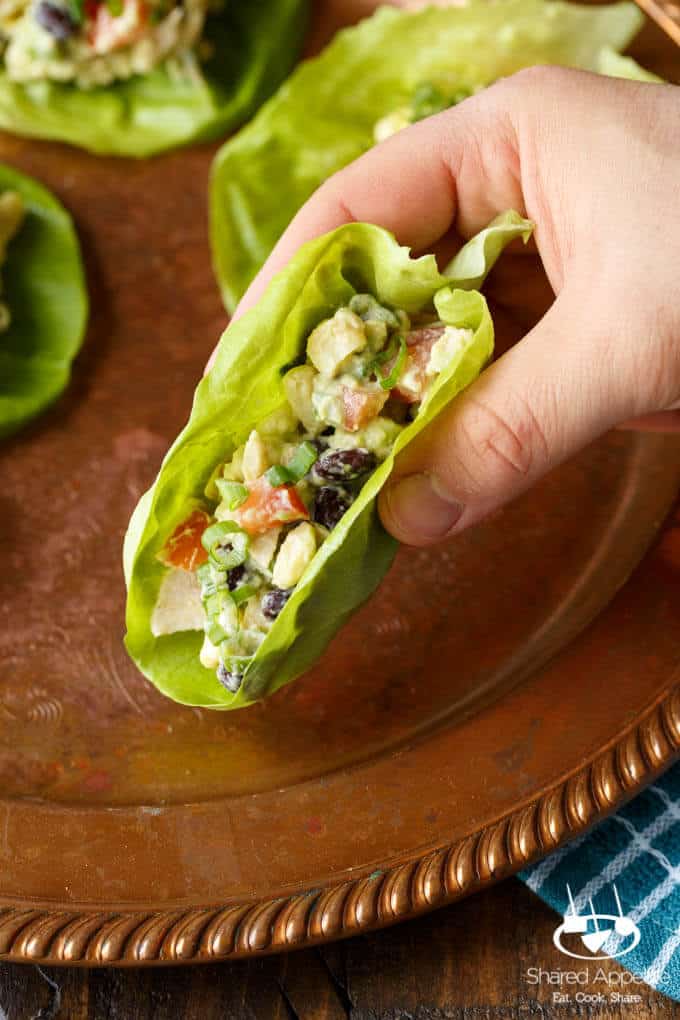 Southwest Avocado Chicken Salad Lettuce Wraps | sharedappetite.com
