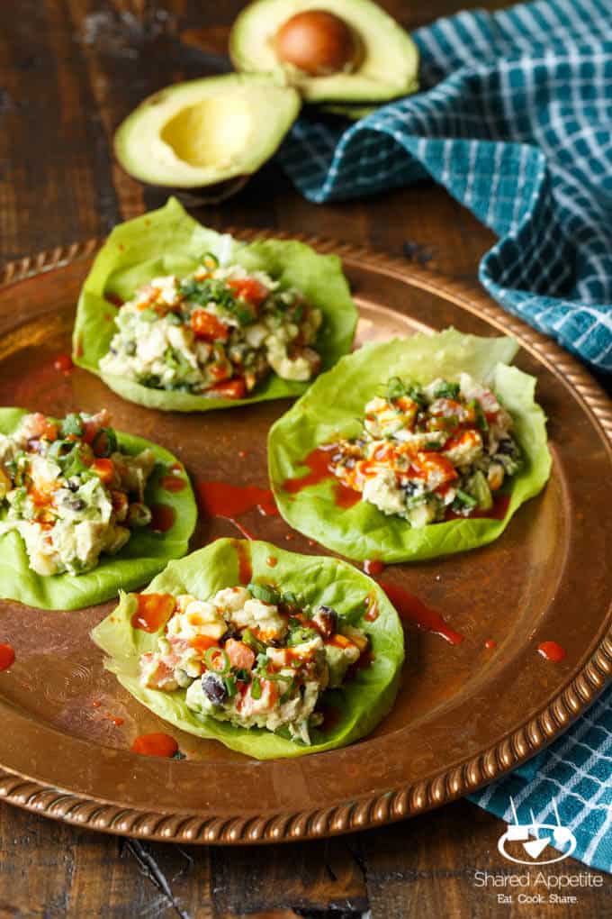 Southwest Avocado Chicken Salad Lettuce Wraps | sharedappetite.com