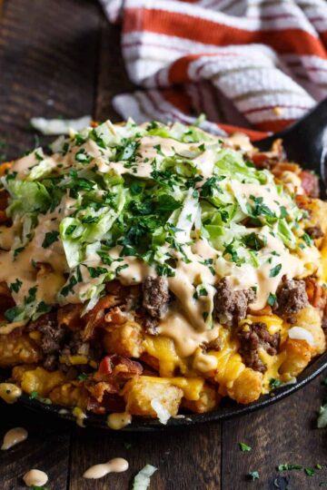 Bacon Cheeseburger Tater Tot Nachos with Bic Mac Special Sauce | sharedappetite.com
