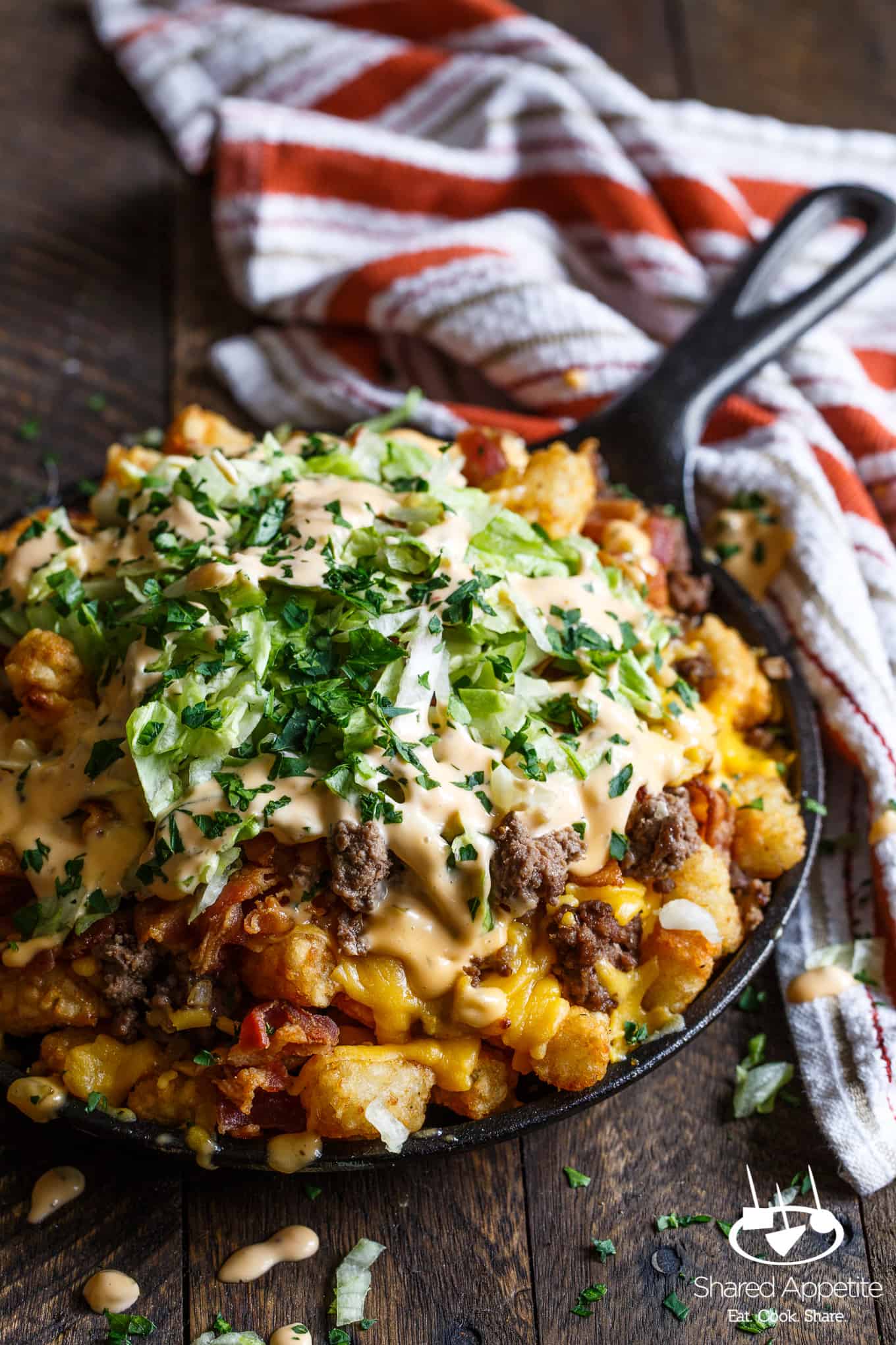 Bacon Cheeseburger Tater Tot Nachos with Bic Mac Special Sauce | sharedappetite.com