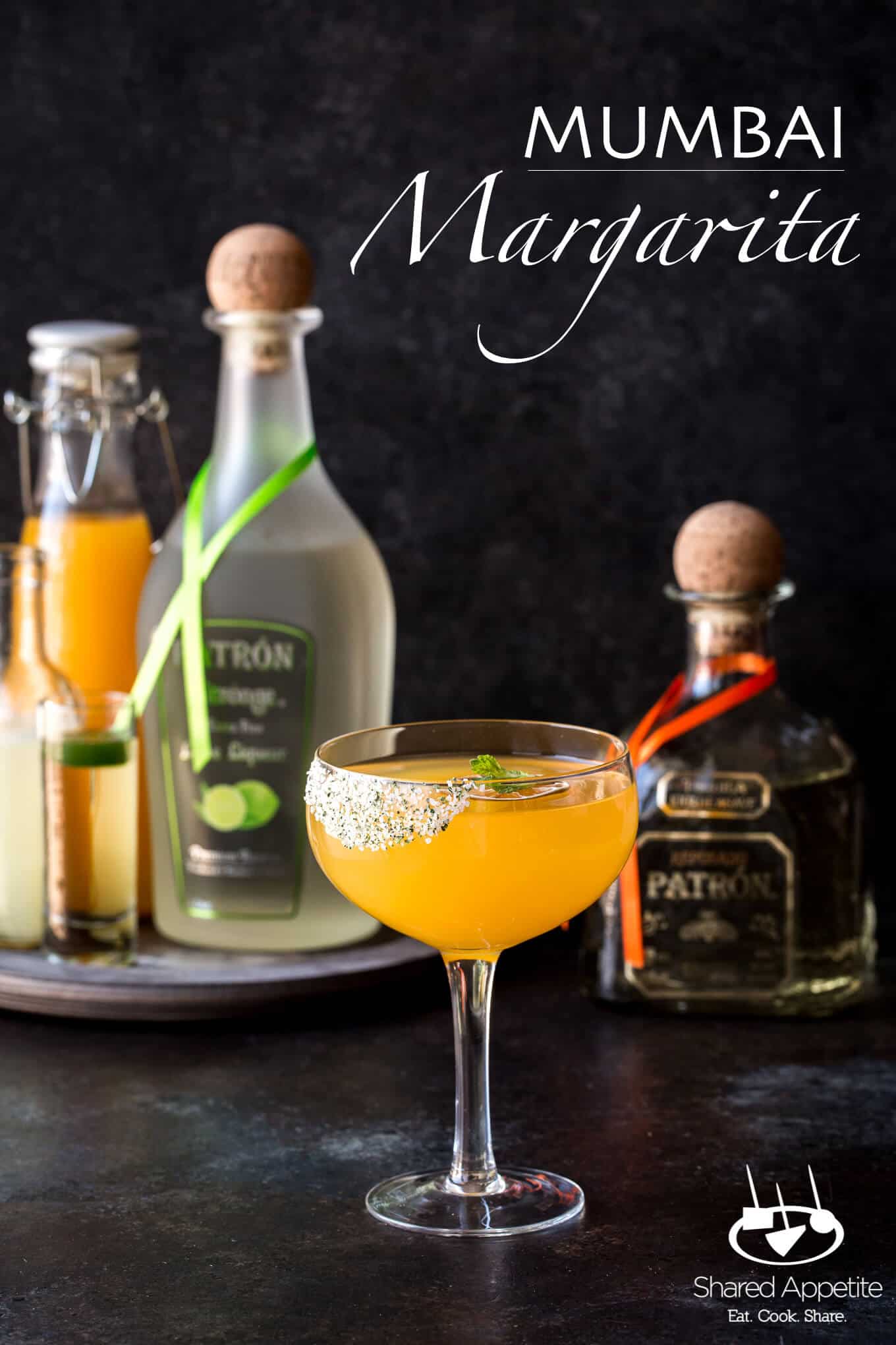 Mumbai Margarita inspired by the flavors of India with Patron tequila, mango puree, spicy rose water syrup, and lots of lime! sharedappetite.com
