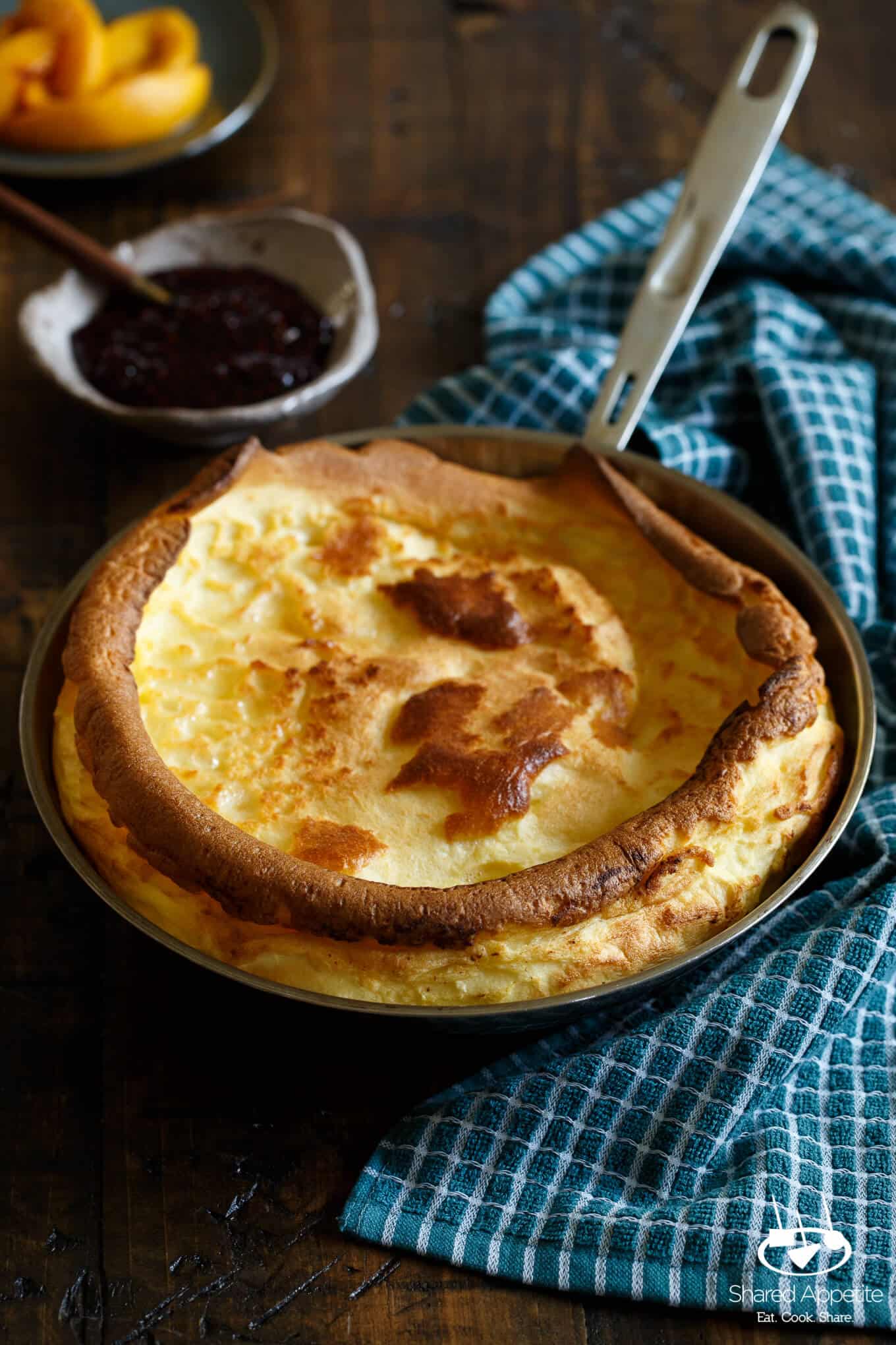 Peach Melba Dutch Baby Pancake | sharedappetite.com