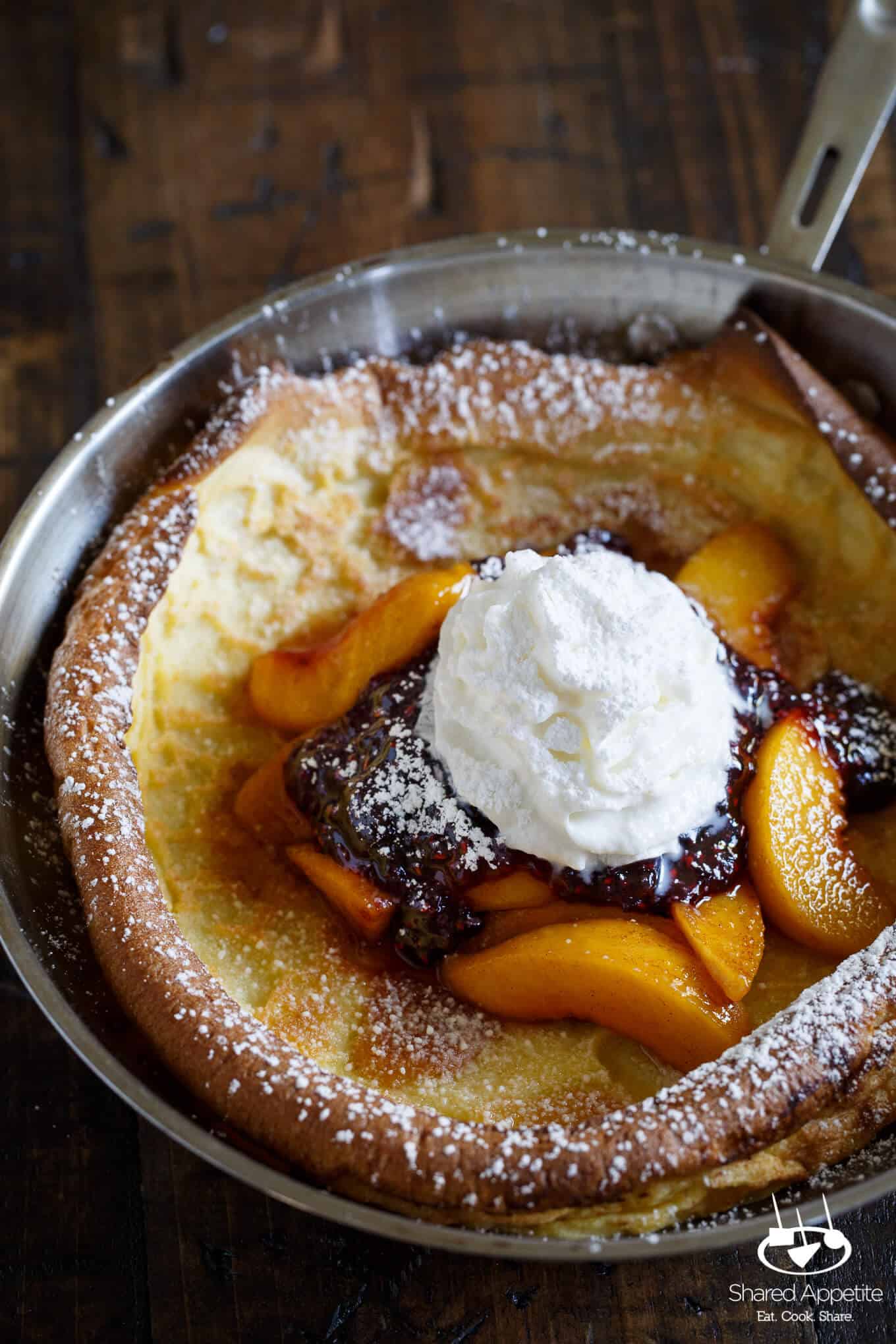 Peach Melba Dutch Baby Pancake | sharedappetite.com