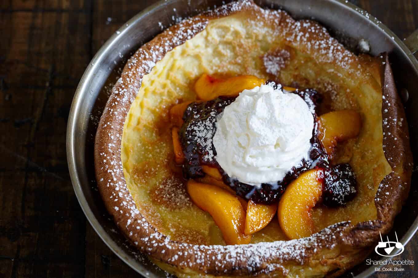 Peach Melba Dutch Baby Pancake | sharedappetite.com