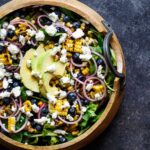 Blueberry, Corn, and Goat Cheese Salad with quick pickled onions, avocado, pistachios, and a bright lemon vinaigrette | sharedappetite.com