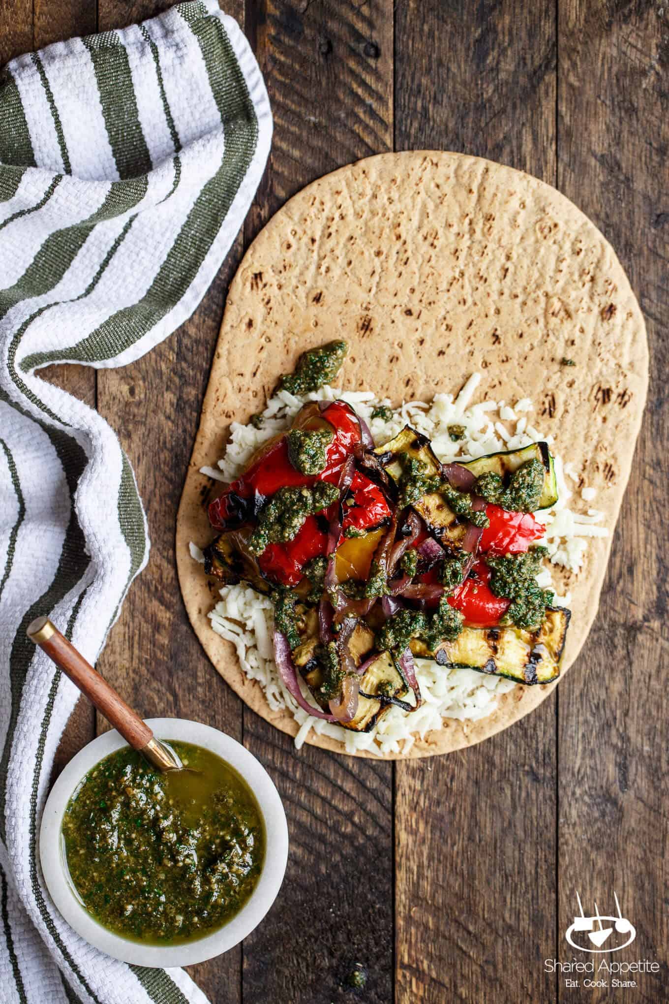 Grilled Vegetable Pesto Quesadillas | sharedappetite.com