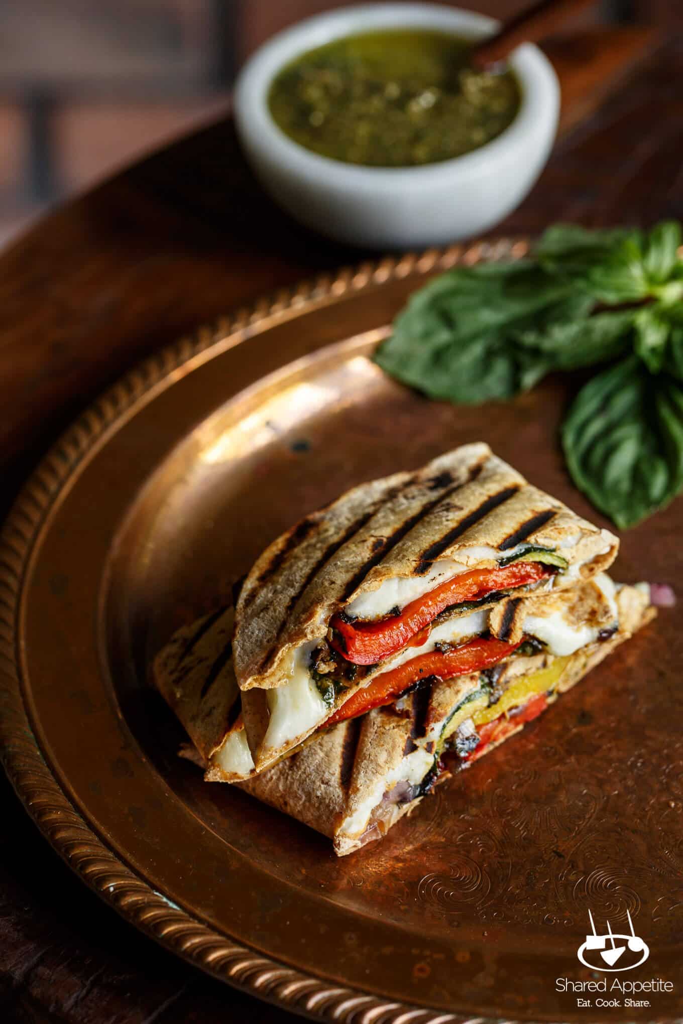 Grilled Vegetable Pesto Quesadillas | sharedappetite.com