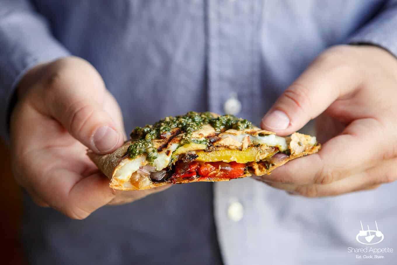 Grilled Vegetable Pesto Quesadillas | sharedappetite.com