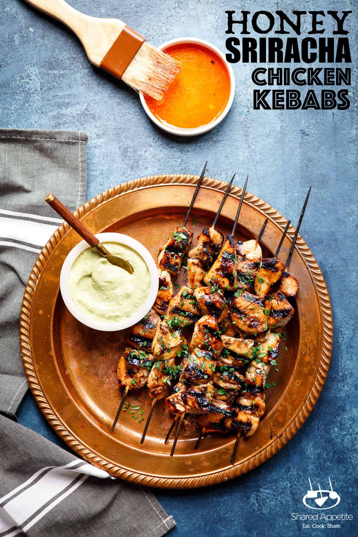 Honey Sriracha Chicken Kebabs with Avocado Ranch | sharedappetite.com