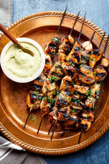 Honey Sriracha Chicken Kebabs with Avocado Ranch | sharedappetite.com