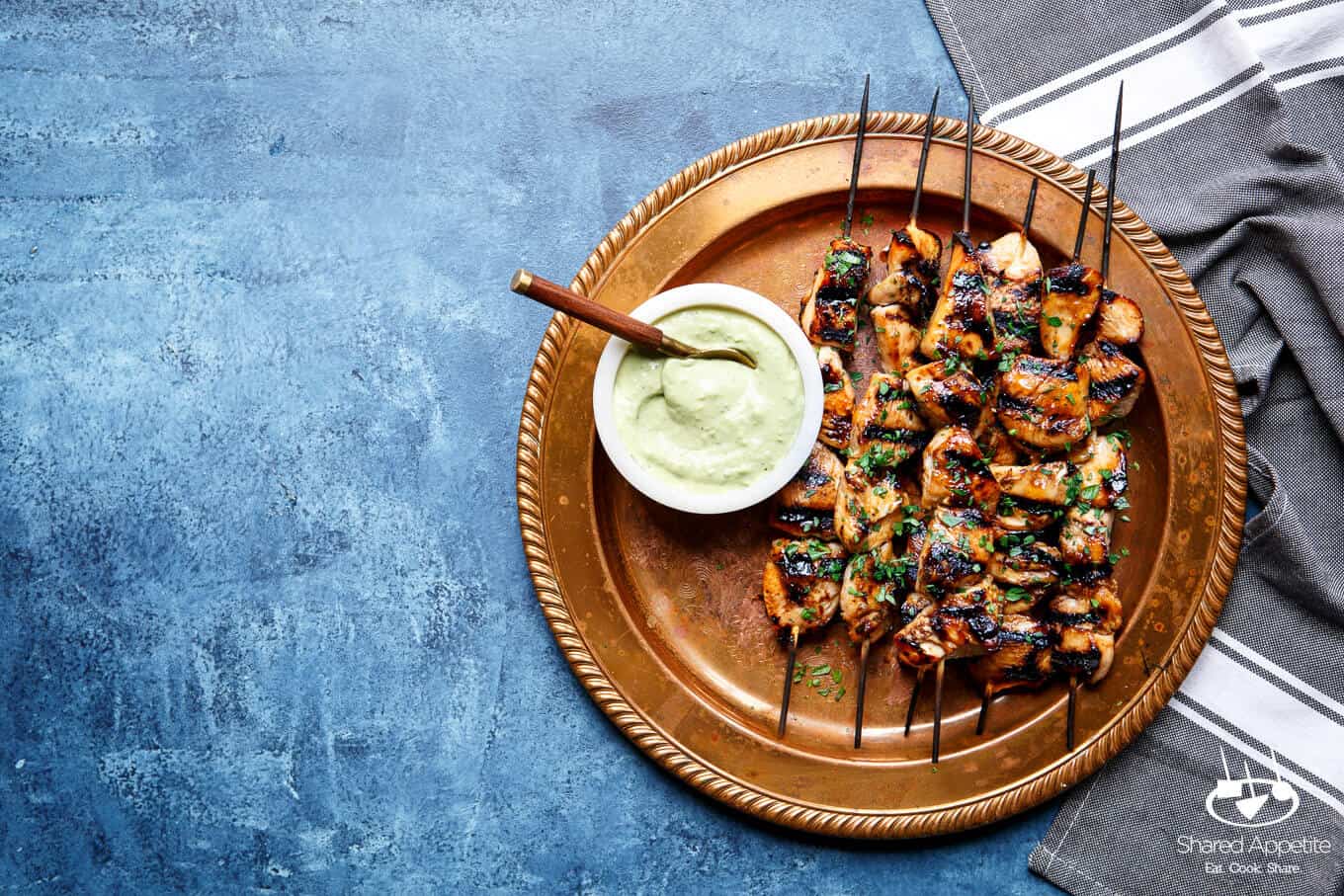 Honey Sriracha Chicken Kebabs with Avocado Ranch | sharedappetite.com