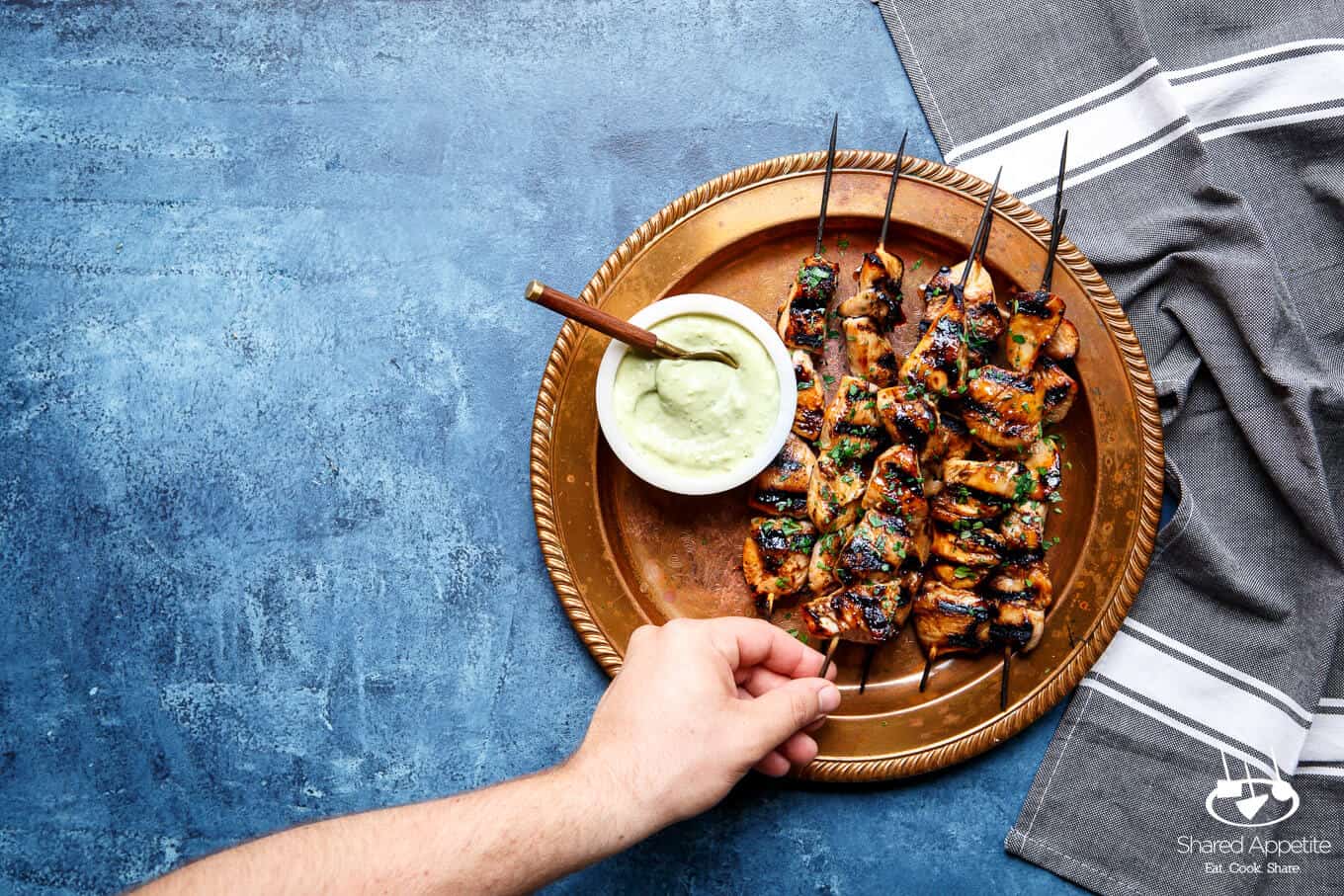 Honey Sriracha Chicken Kebabs with Avocado Ranch | sharedappetite.com