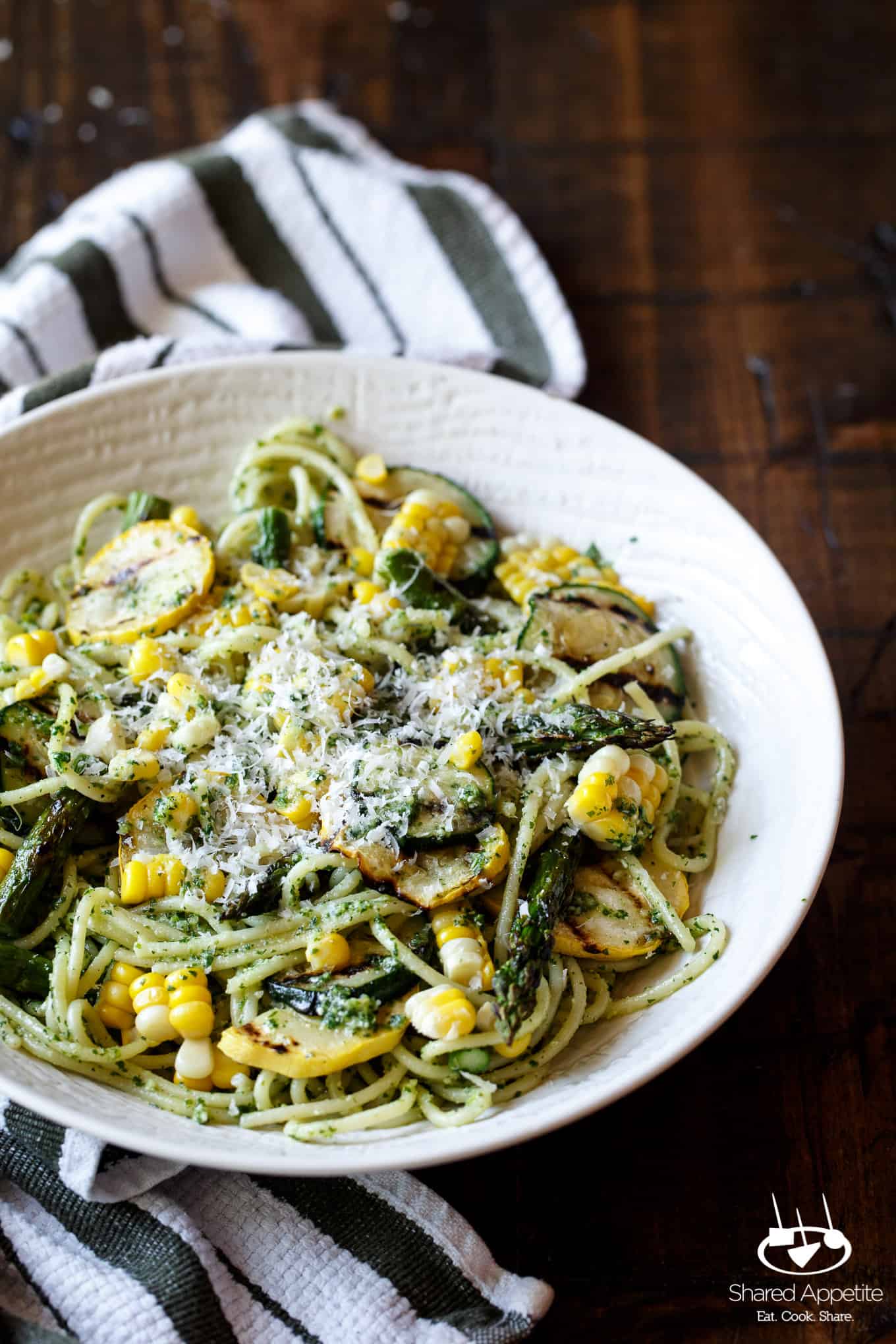 Summer Vegetable Pasta with Arugula Pesto | sharedappetite.com