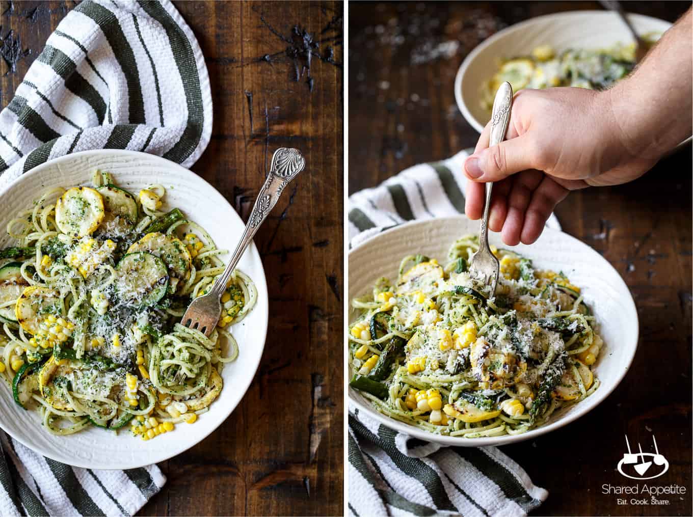 Summer Vegetable Pasta with Arugula Pesto | sharedappetite.com