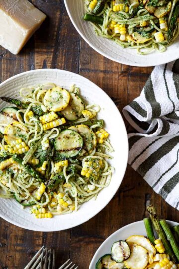 Summer Vegetable Pasta with Arugula Pesto | sharedappetite.com