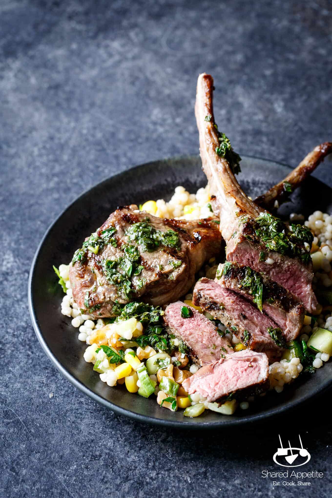 cut up Grilled Lamb Chops with Mint Chimichurri | sharedappetite.com