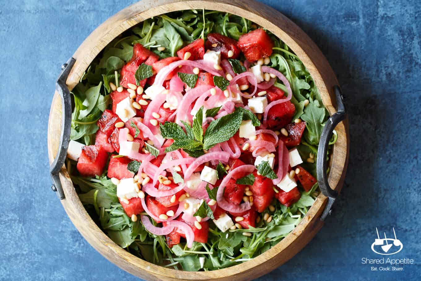 Grilled Watermelon Salad with Arugula, Feta, and Pickled Onions | sharedappetite.com