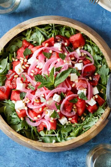 Grilled Watermelon Salad with Arugula, Feta, and Pickled Onions | sharedappetite.com