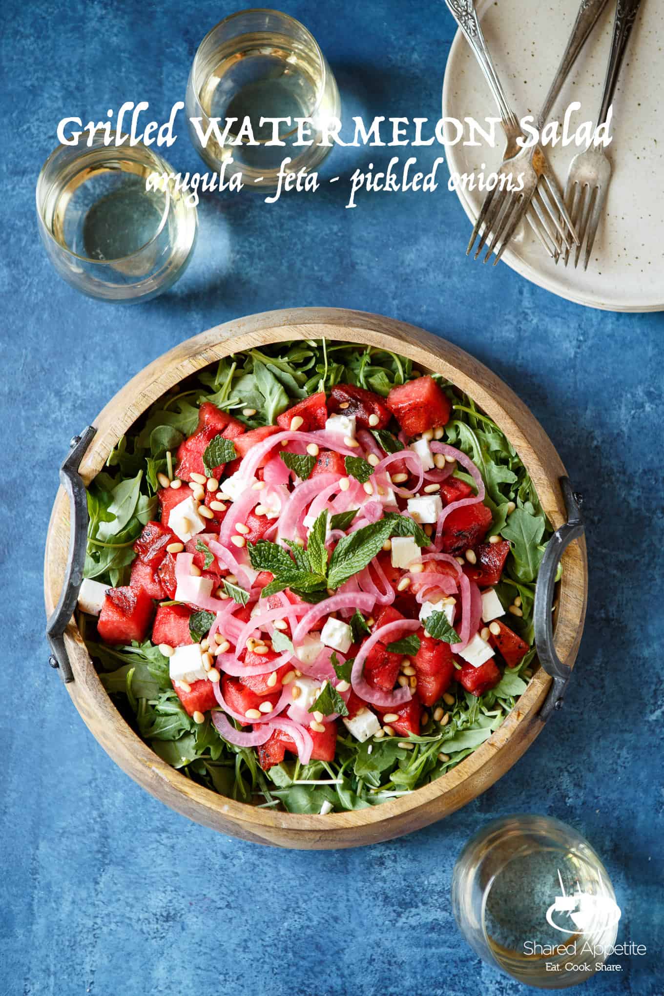 Grilled Watermelon Salad with Arugula, Feta, and Pickled Onions | sharedappetite.com