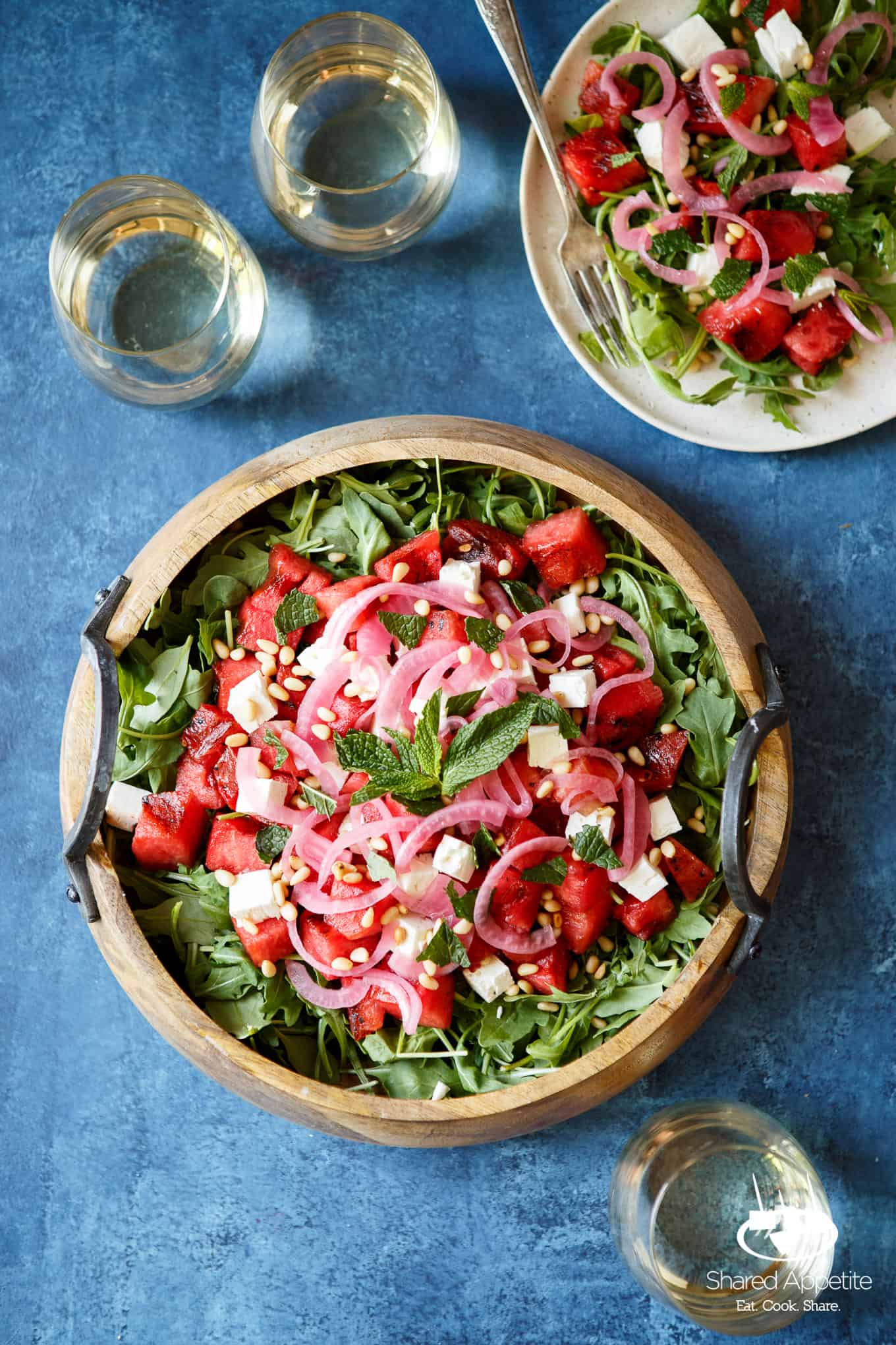 Grilled Watermelon Salad with Arugula, Feta, and Pickled Onions | sharedappetite.com