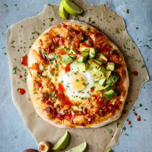 Huevos Rancheros Pizza with Turkey Chorizo | sharedappetite.com