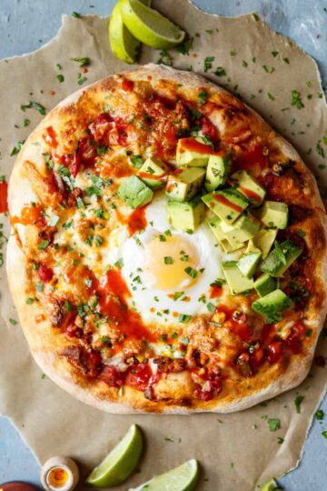 Huevos Rancheros Pizza with Turkey Chorizo | sharedappetite.com