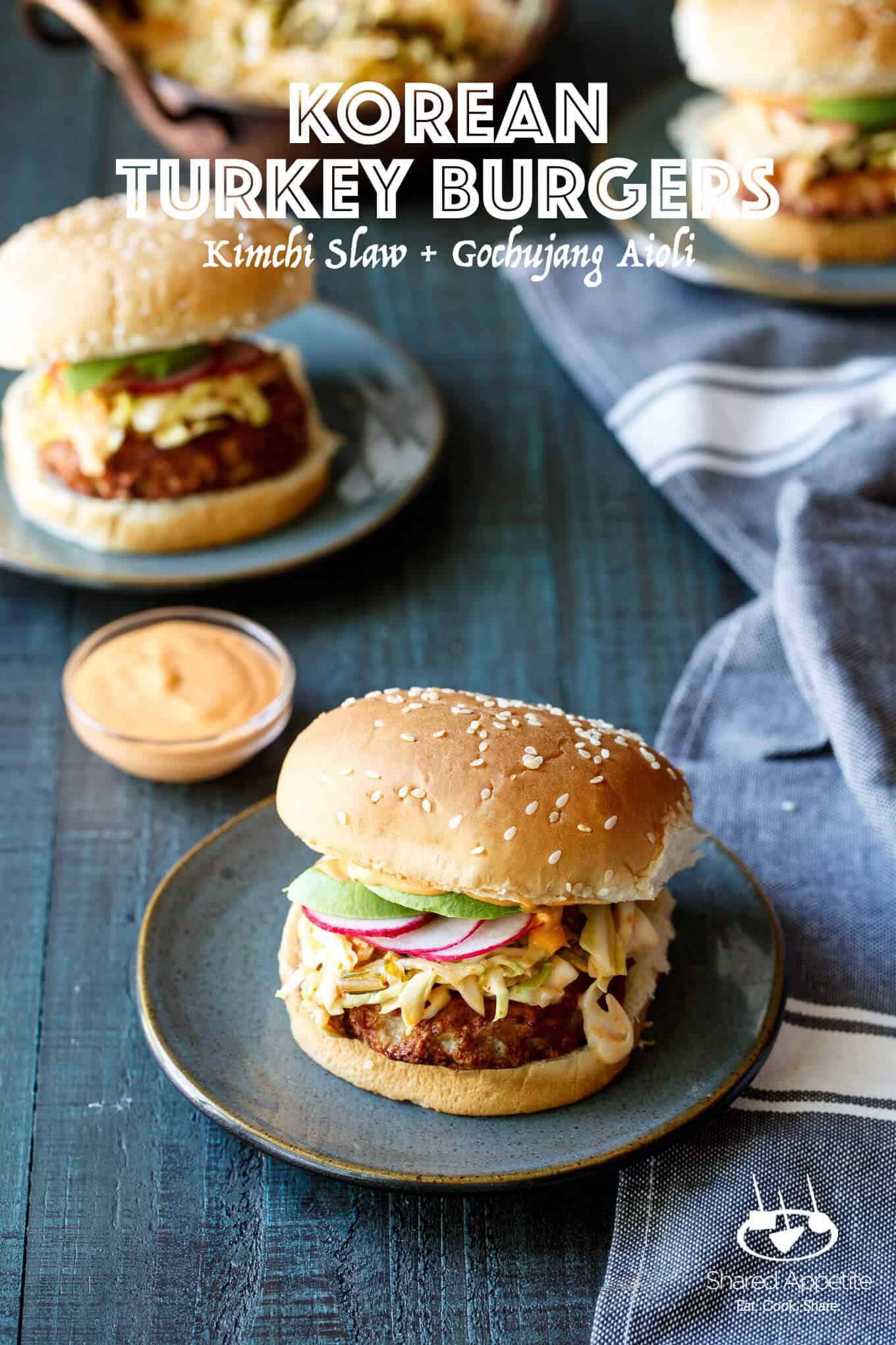 Korean Turkey Burgers with Kimchi Slaw, Avocado, and Gochujang Aioli | sharedappetite.com