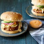 Korean Turkey Burgers with Kimchi Slaw, Avocado, and Gochujang Aioli | sharedappetite.com