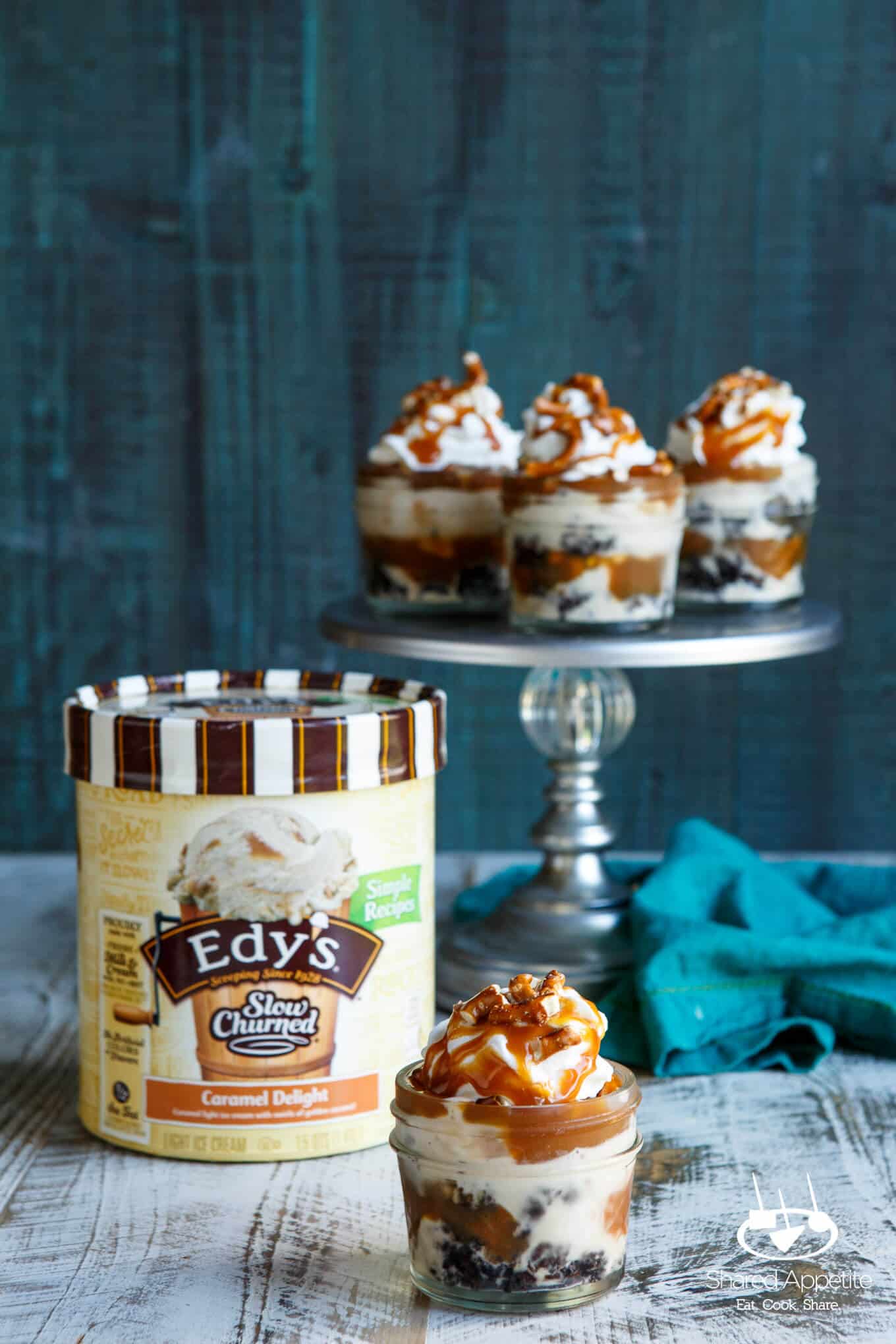 Mini Caramel Pretzel Ice Cream Trifles with Brownie | sharedappetite.com