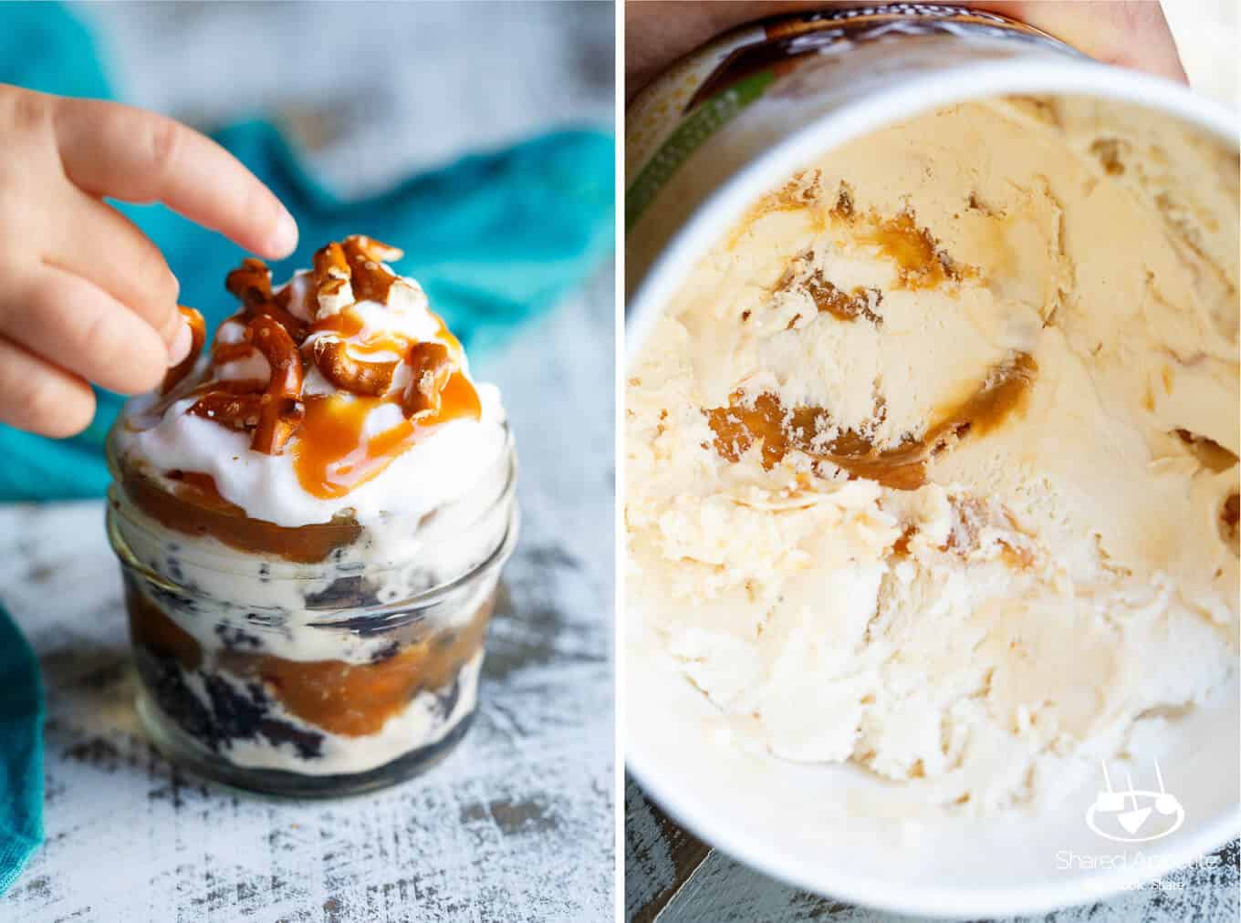 Mini Caramel Pretzel Ice Cream Trifles with Brownie made with Edy's Slow Churned Ice Cream | sharedappetite.com