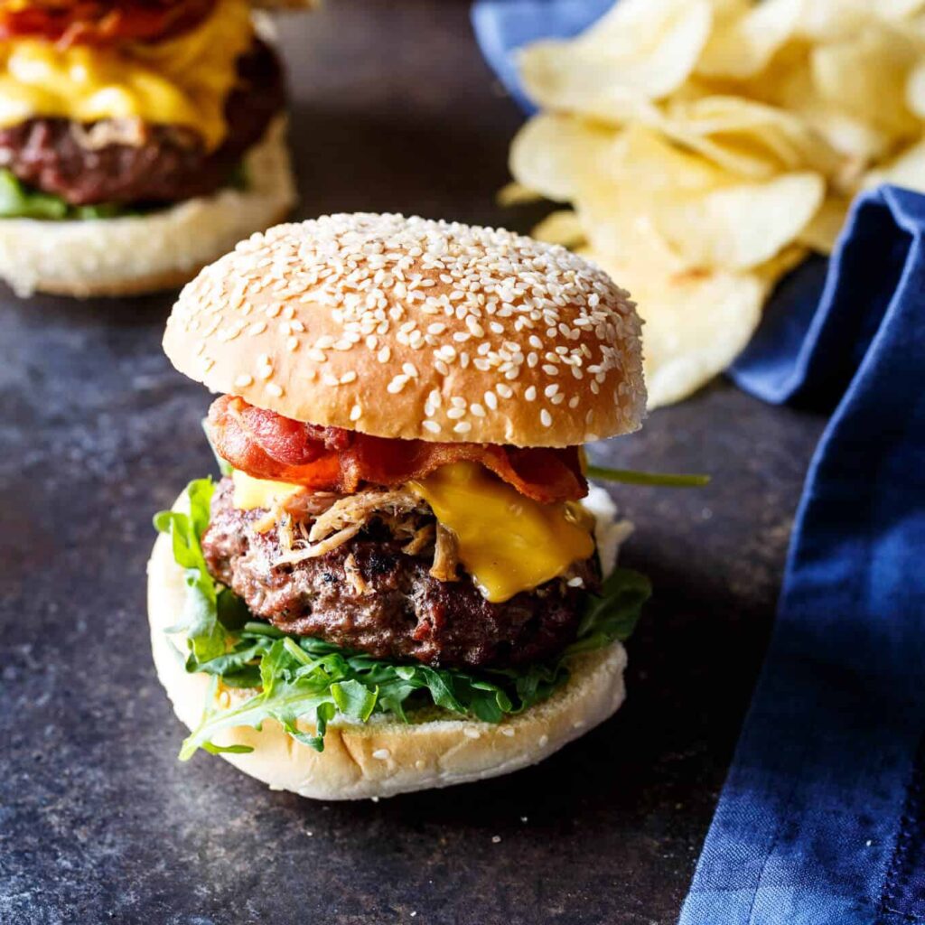 Pulled Pork Bacon Cheeseburgers - Shared Appetite