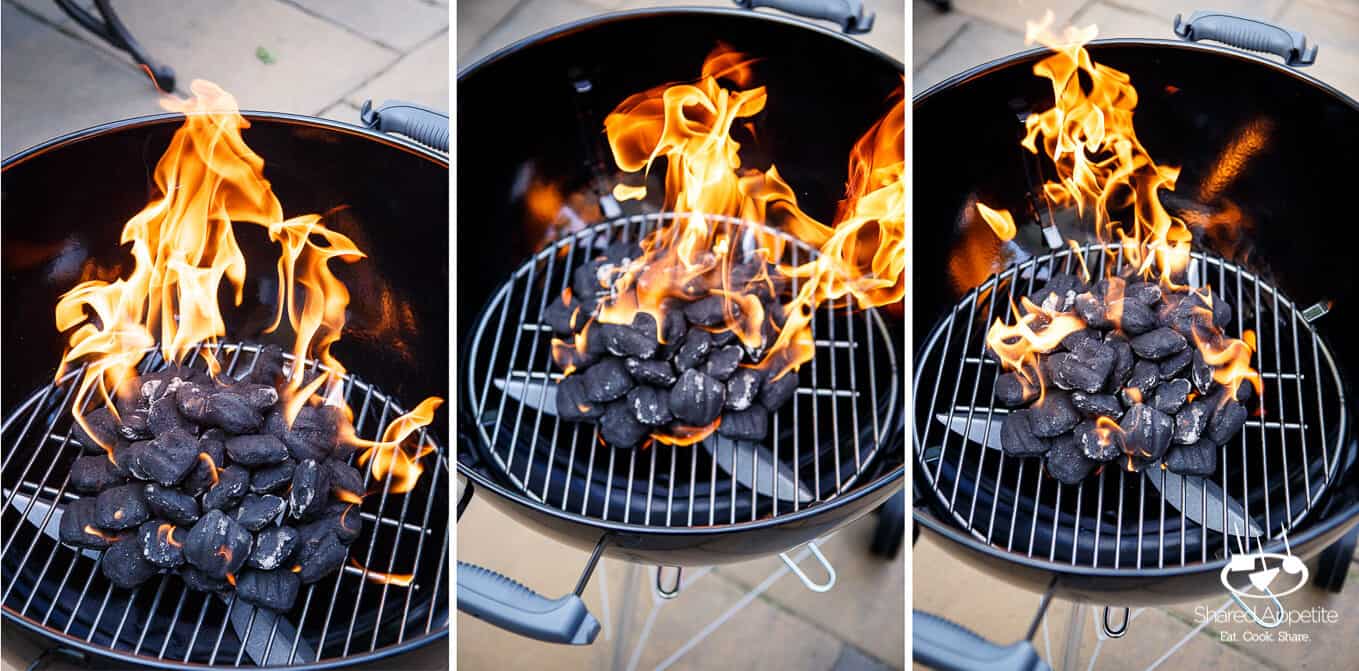 Starting the Charcoal Fire for these Pulled Pork Bacon Cheeseburgers | sharedappetite.com