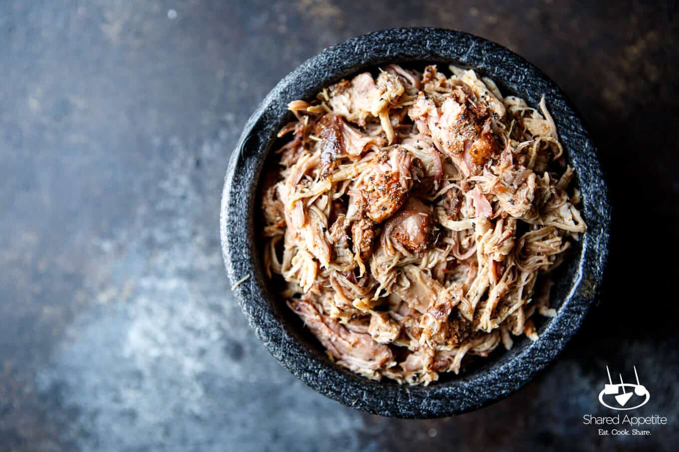 Pulled Pork in a Bowl for Pulled Pork Bacon Cheeseburgers | sharedappetite.com