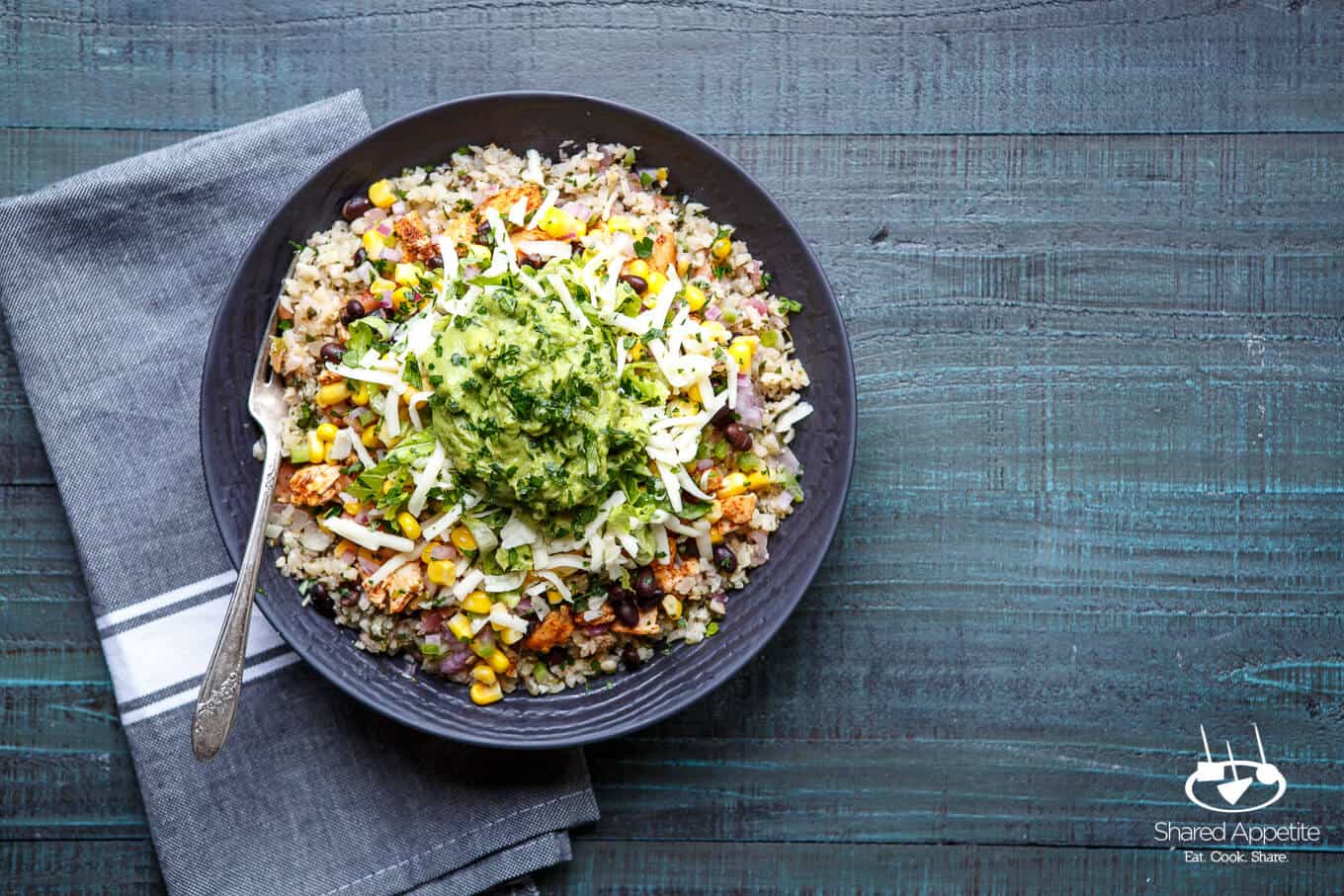 Healthy Cauliflower Rice Burrito Bowls | sharedappetite.com