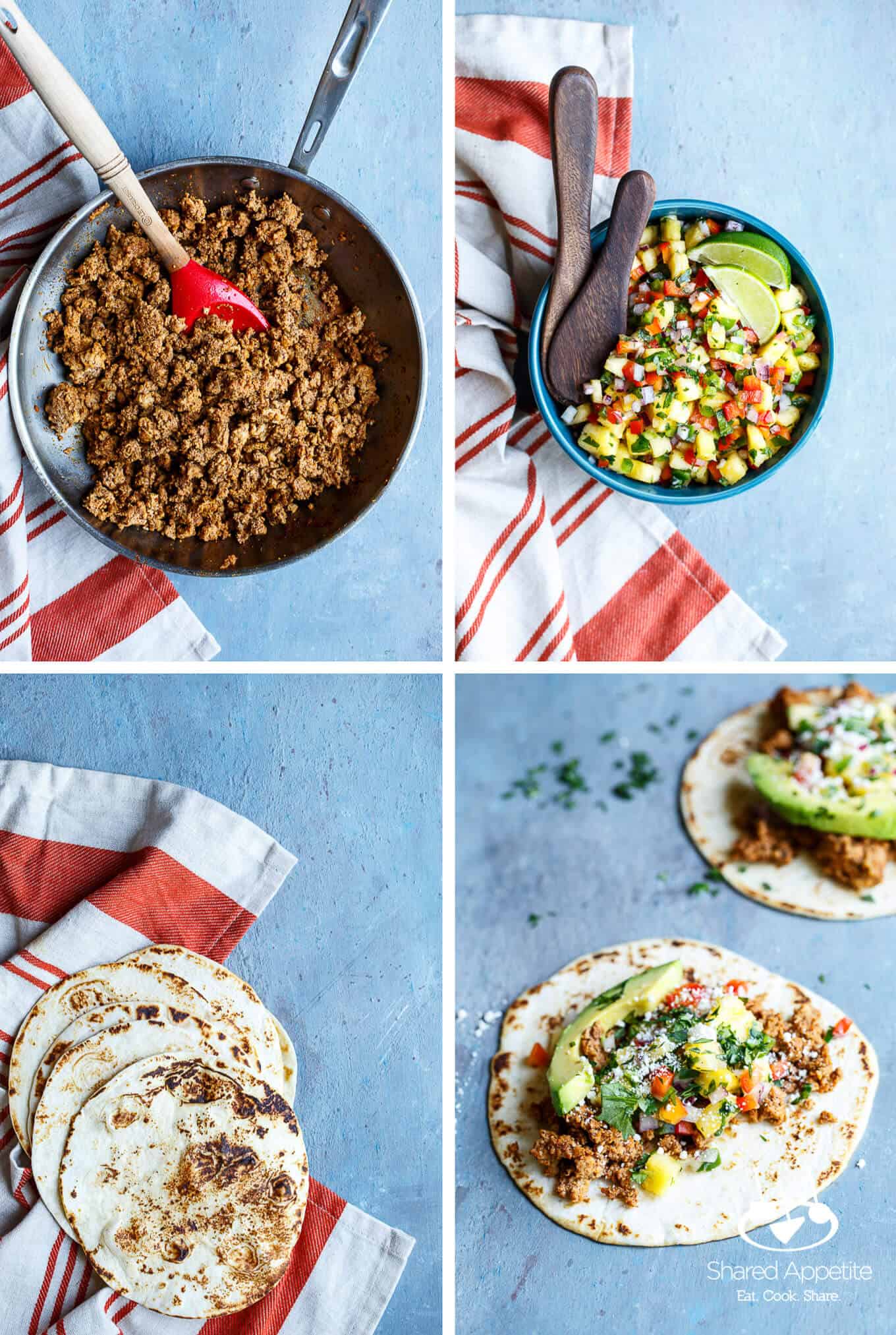 Turkey for Tacos, Pineapple Salsa, Tortillas, and Healthy Turkey Tacos with Pineapple Salsa | sharedappetite.comf