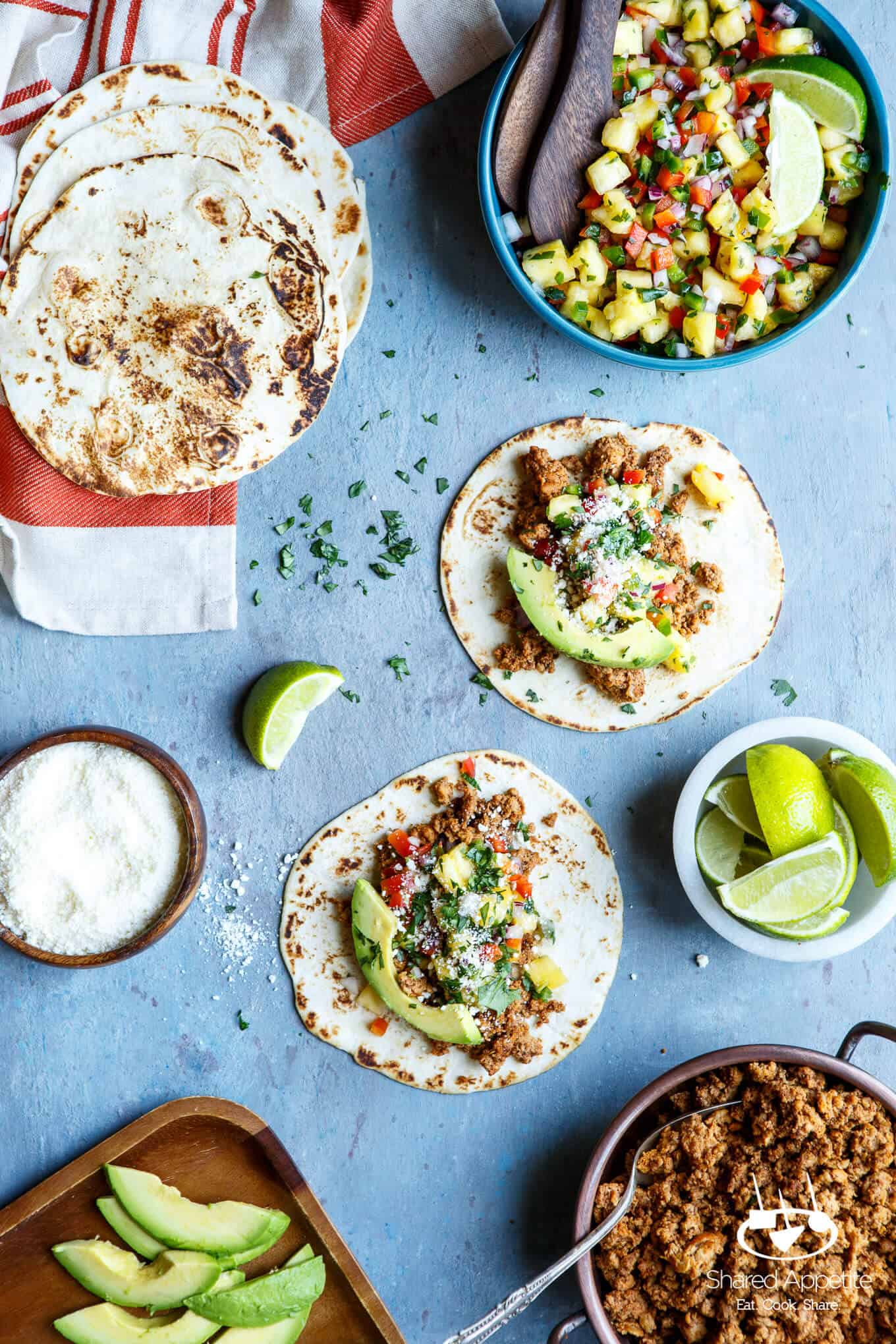 Healthy Turkey Tacos with Pineapple Salsa | sharedappetite.com