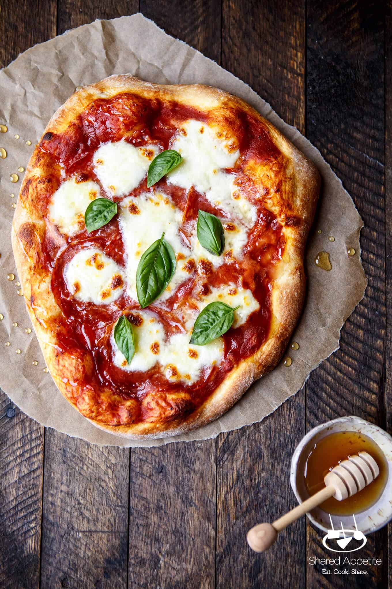 Spicy Honey Soppressata Pizza, also know as the Bee Sting Pizza after Roberta's Pizza in Brooklyn | sharedappetite.com