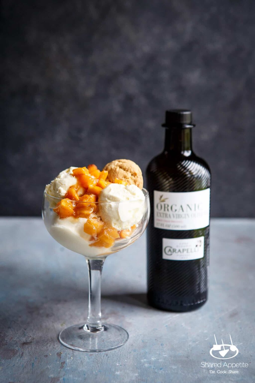 No Churn Olive Oil Ice Cream with Roasted Peaches Shared Appetite