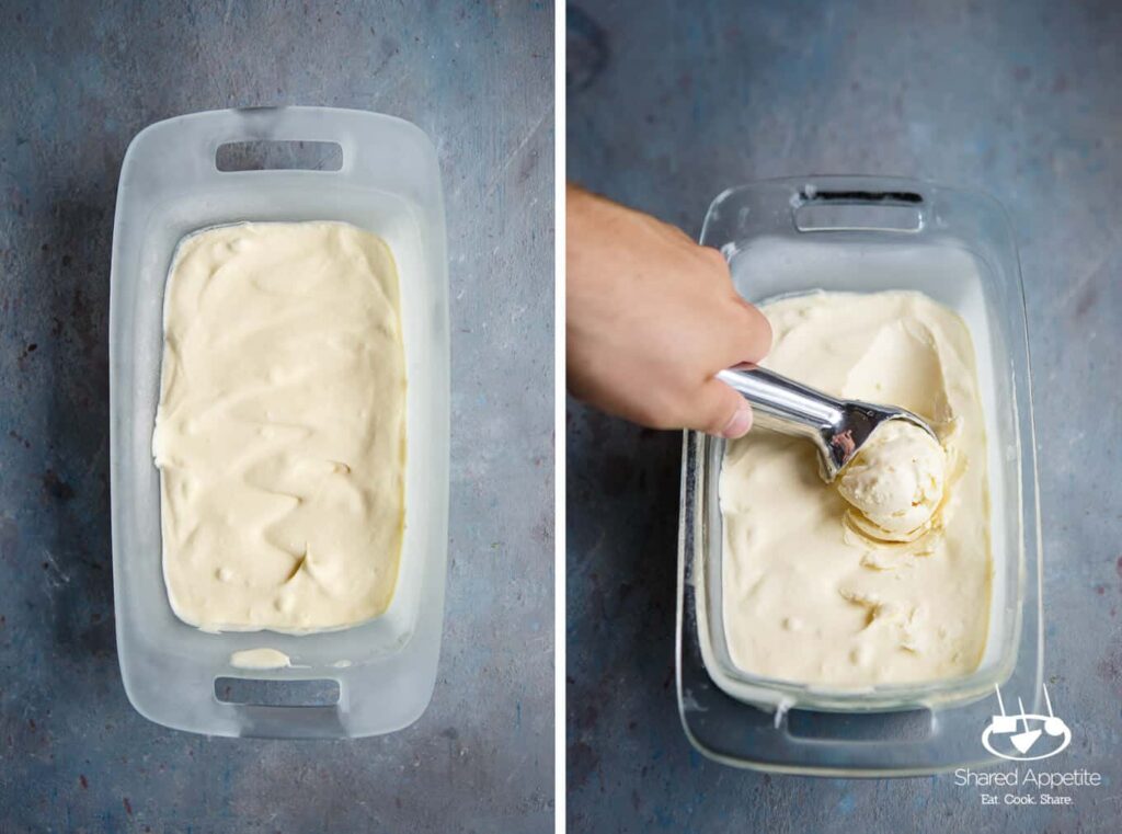 No Churn Olive Oil Ice Cream with Roasted Peaches Shared Appetite