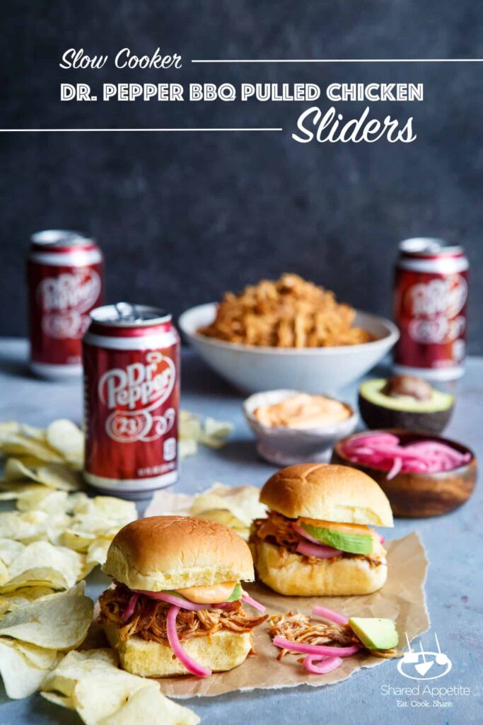 Slow Cooker Dr. Pepper BBQ Pulled Chicken Sliders | sharedappetite.com