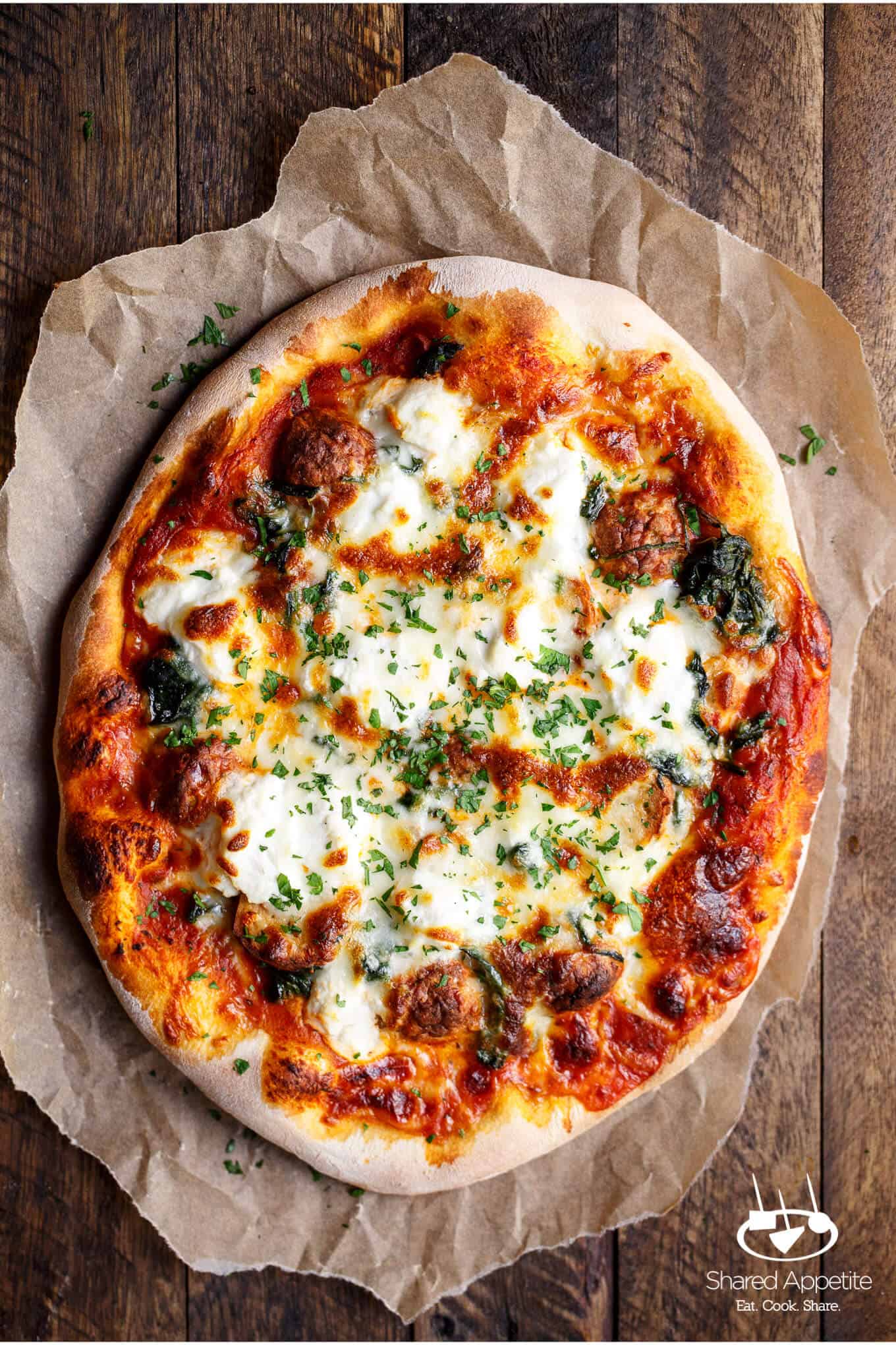 Meatball, Spinach, and Ricotta Pizza