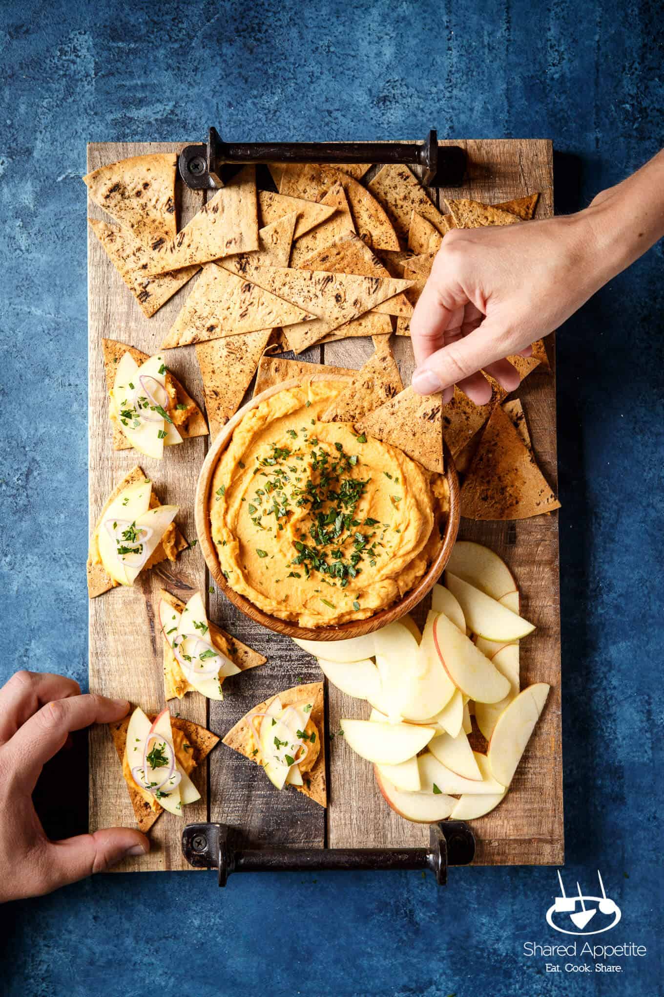 reaching for some Vegan Sweet Potato Hummus and Apple Bites