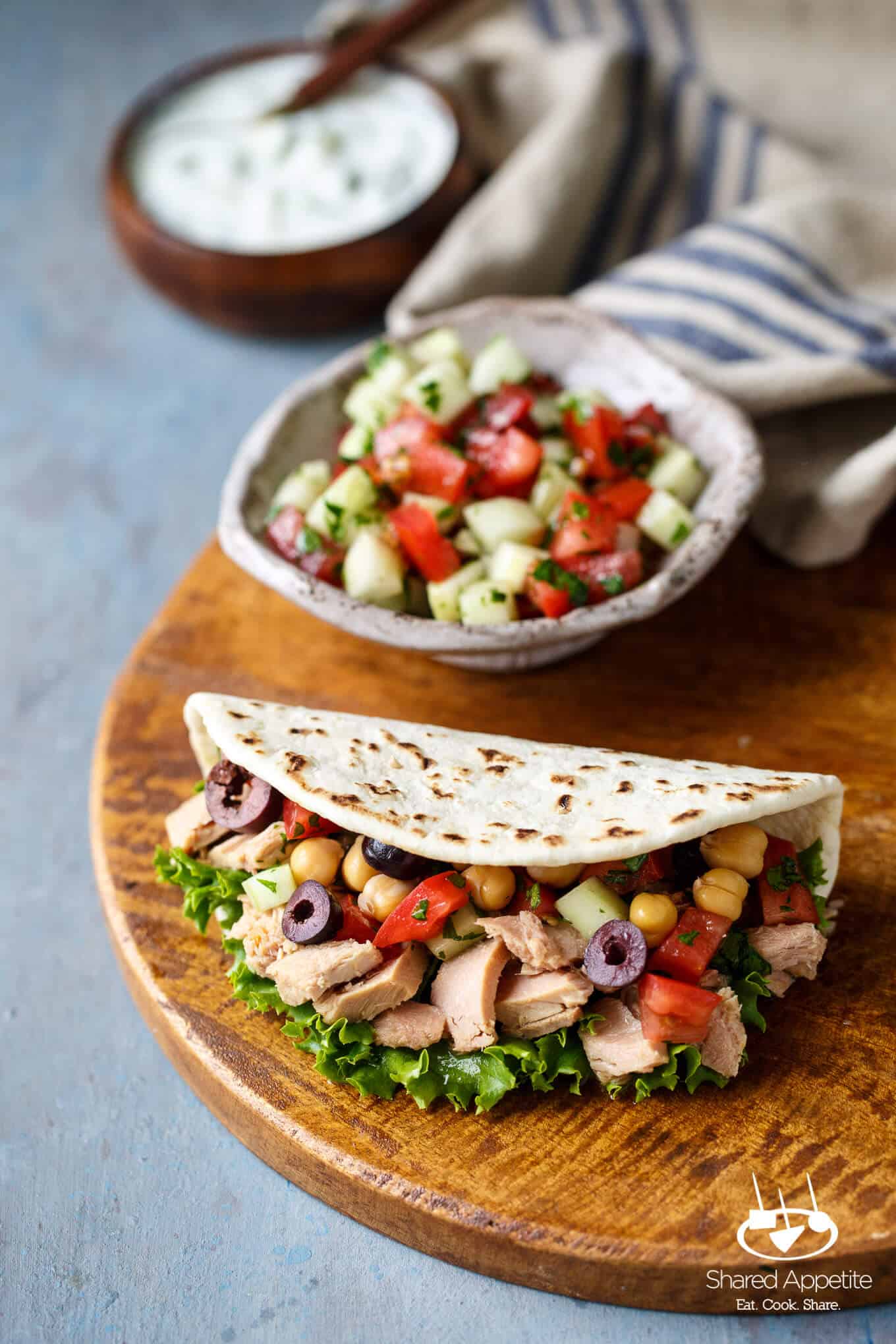 Mini Mediterranean Tuna Pita Wraps | sharedappetite.com