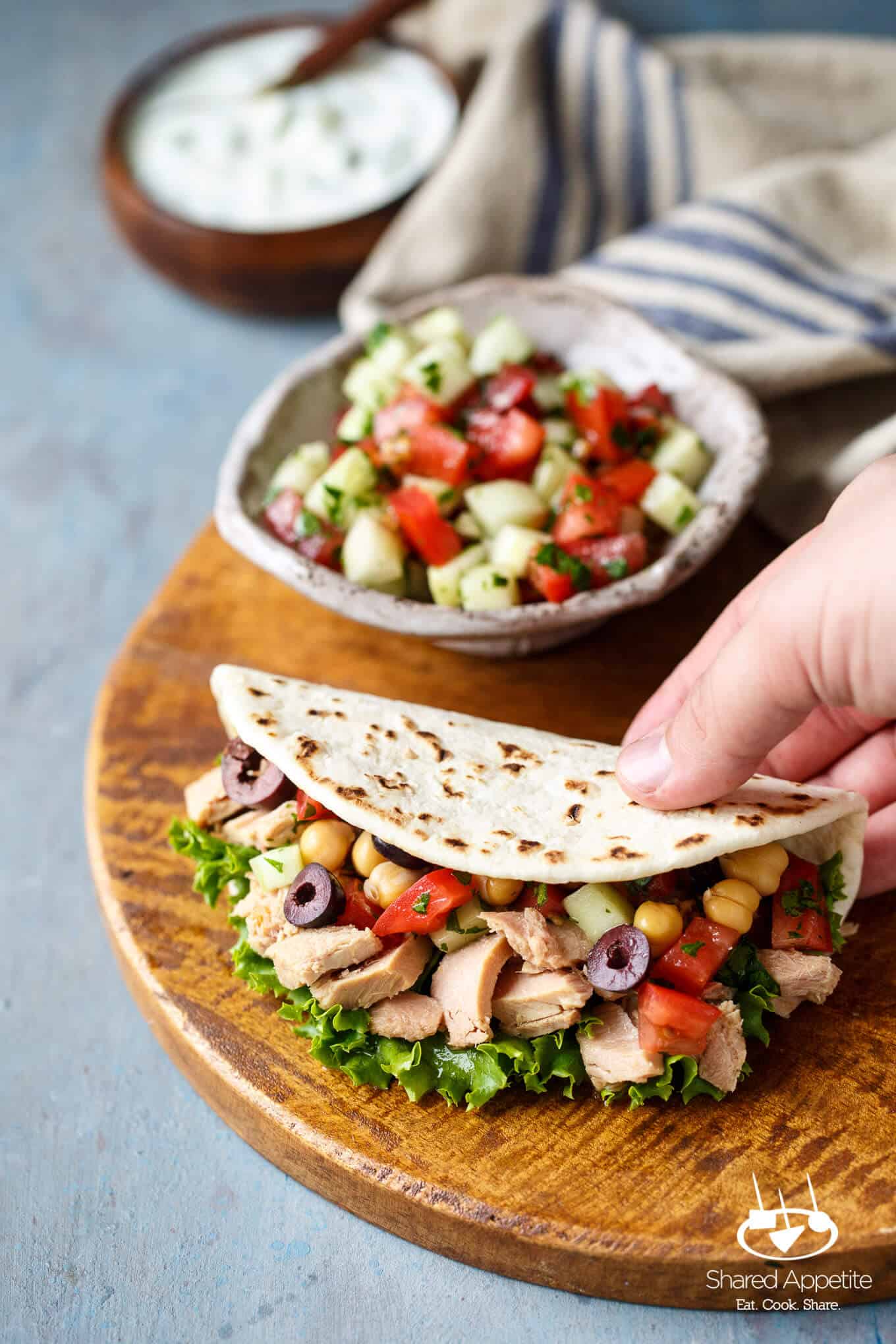 Mini Mediterranean Tuna Pita Wraps | sharedappetite.com