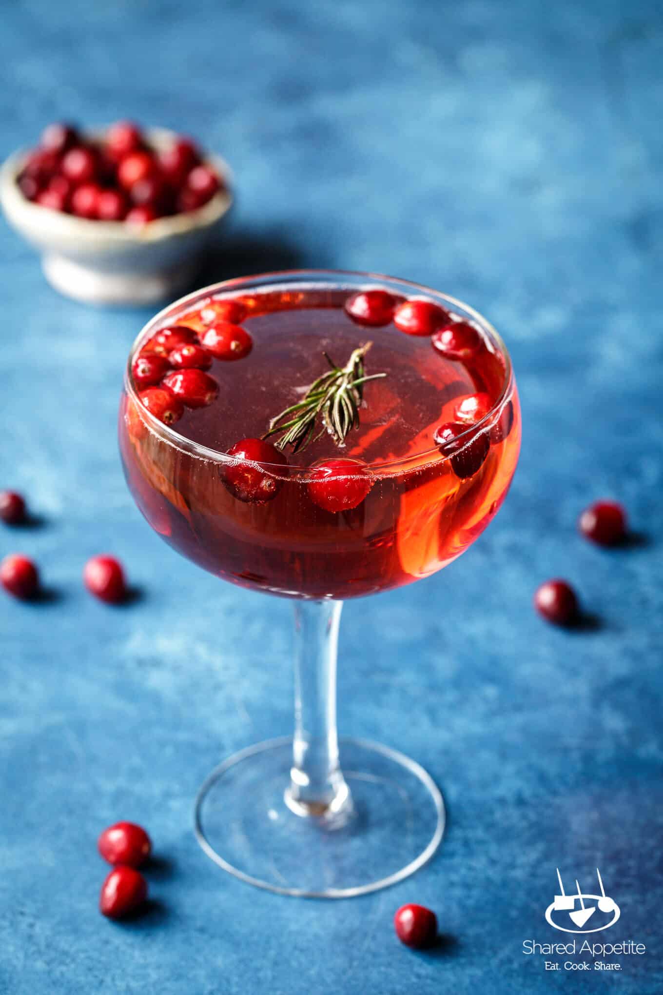 Sparkling Cranberry Rosemary Cocktails | sharedappetite.com