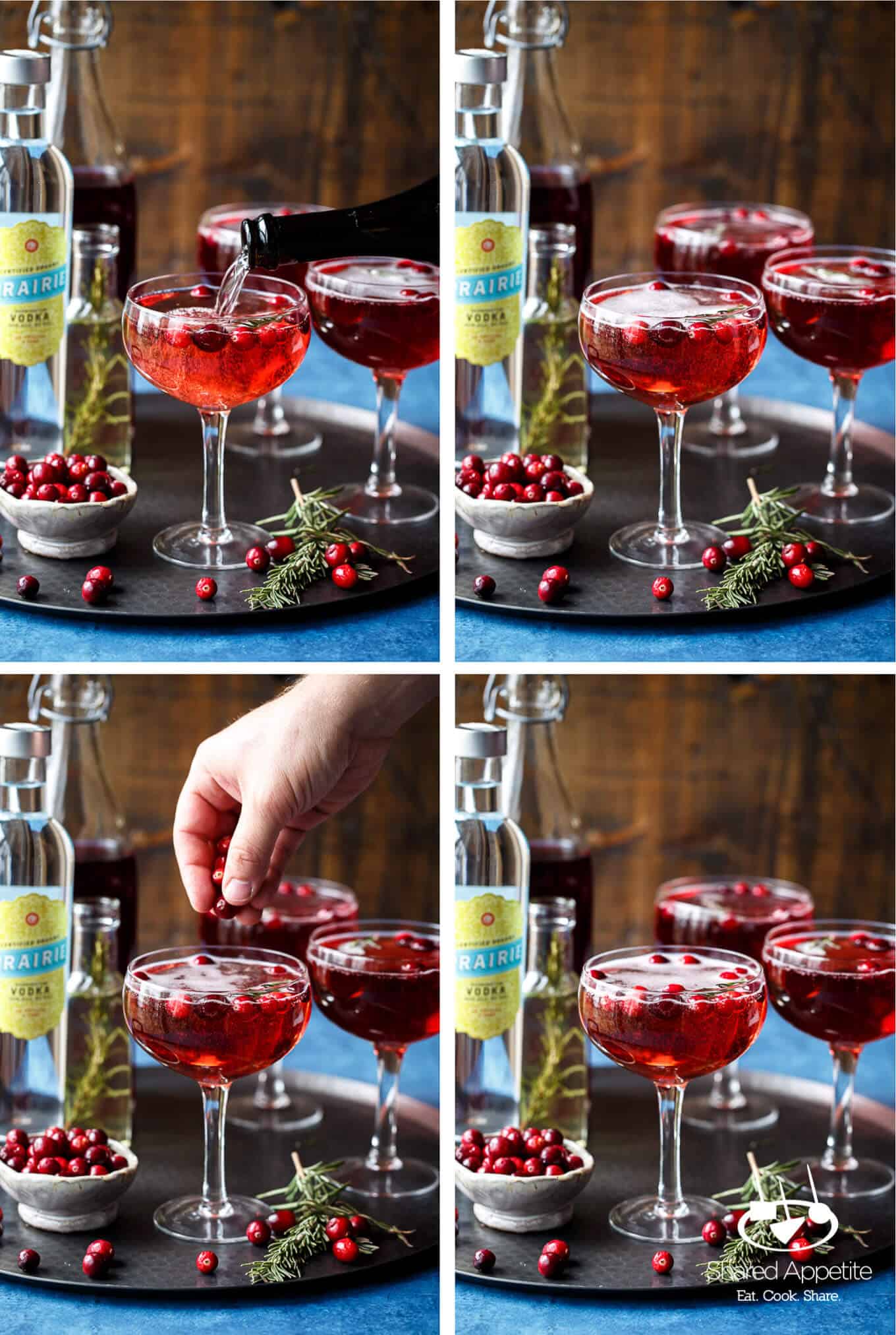 Sparkling Cranberry Rosemary Cocktails | sharedappetite.com