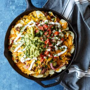 Skillet Loaded Taco Potato Chip Nachos | sharedappetite.com