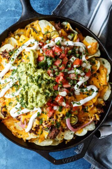 Skillet Loaded Taco Potato Chip Nachos | sharedappetite.com